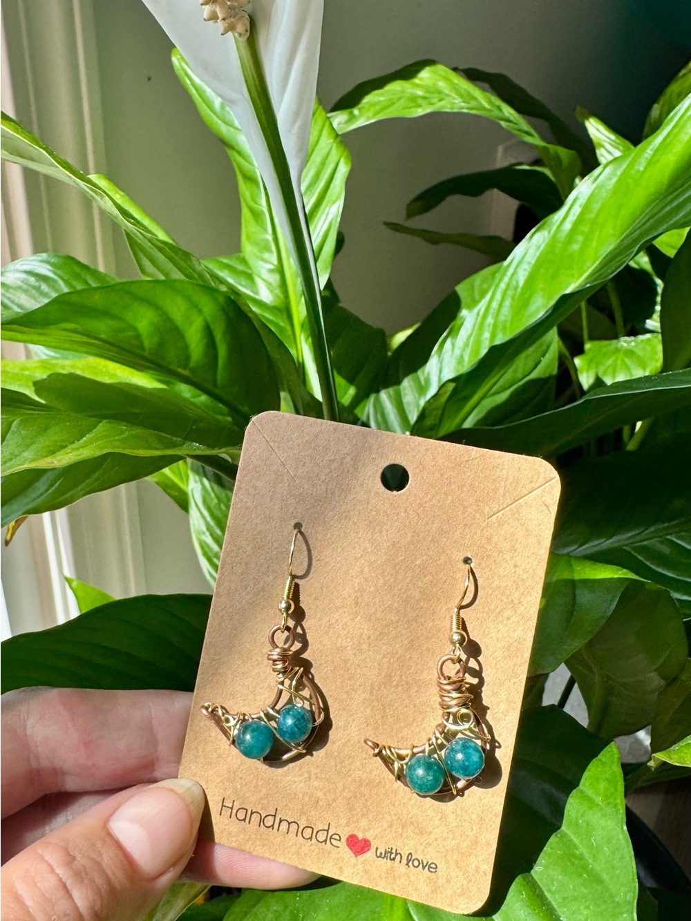 ✨APATITE | Gold Spiral Copper Moon Earrings